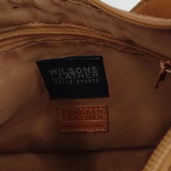 Wilsons Pelle Studio Italian Leather Handbag Satchel Caramel Camel color - Picture 12 of 14